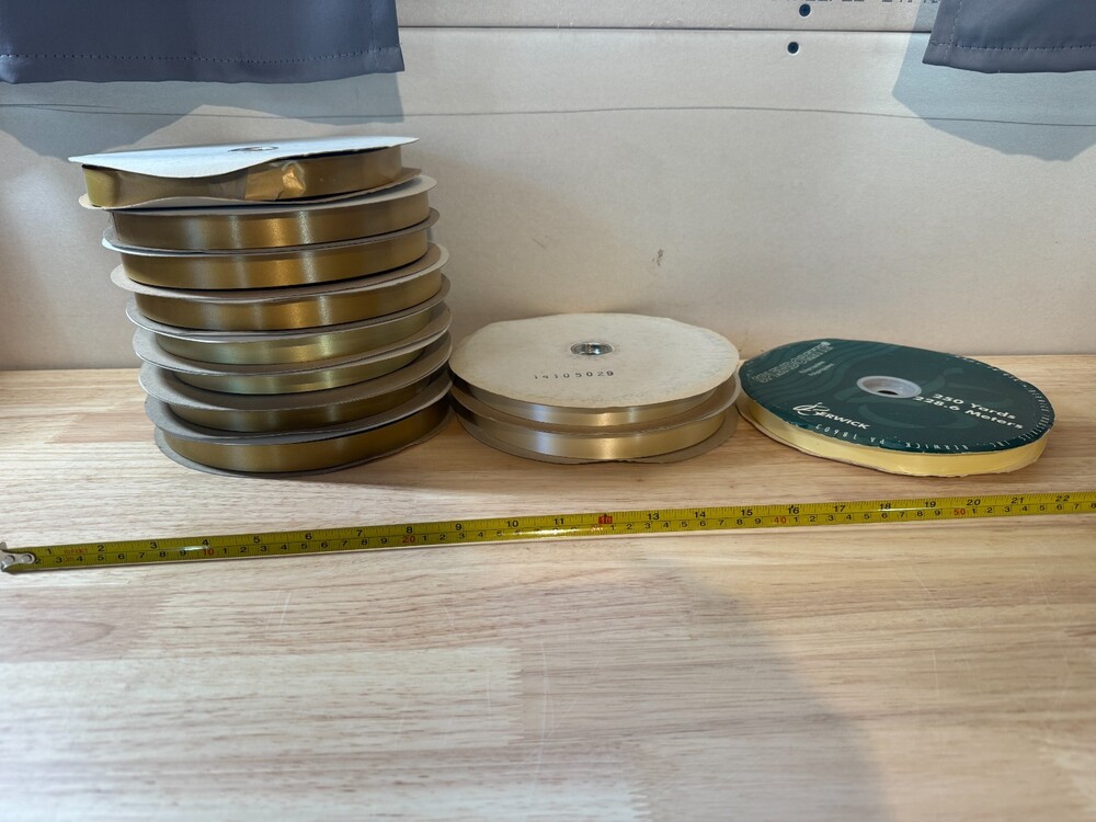 11 Vintage Floral Ribbon Spools Lot Gold Champagne Berwick 3/4" Gift Wrap